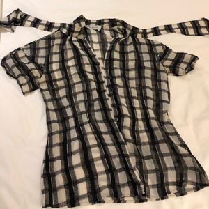 YSL checked blouse with neck tie attached